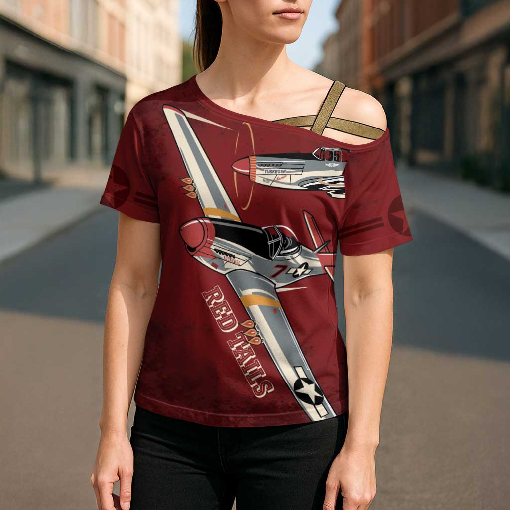 Tuskegee Airmen Spit Fire 477th Cross Shoulder Shirt Crimson Grunge - Wonder Print Shop