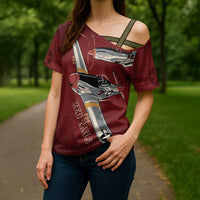 Tuskegee Airmen Spit Fire 477th Cross Shoulder Shirt Crimson Grunge - Wonder Print Shop