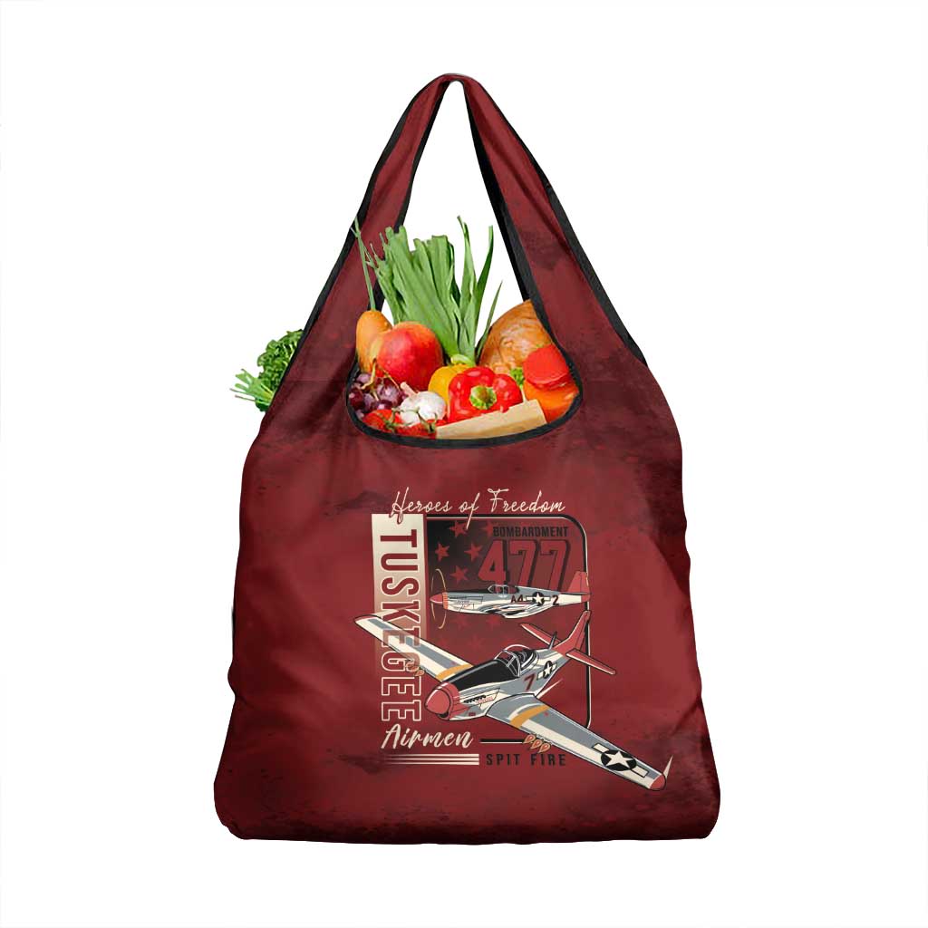 Tuskegee Airmen Spit Fire 477th Grocery Bag Crimson Grunge - Wonder Print Shop