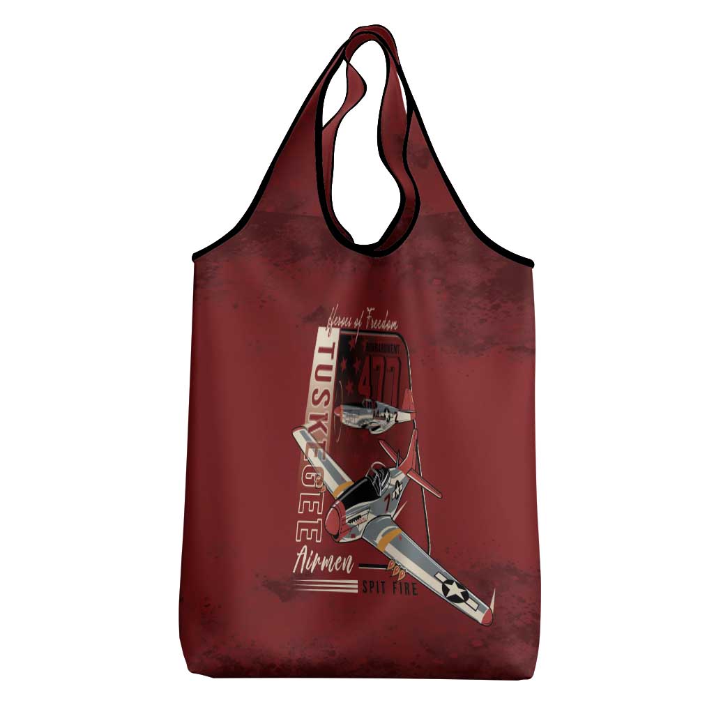 Tuskegee Airmen Spit Fire 477th Grocery Bag Crimson Grunge - Wonder Print Shop