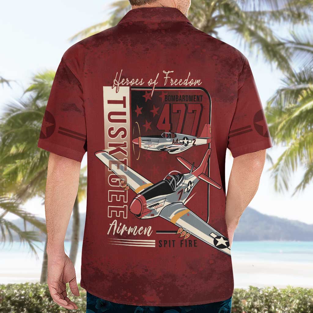 Tuskegee Airmen Spit Fire 477th Hawaiian Shirt Crimson Grunge - Wonder Print Shop
