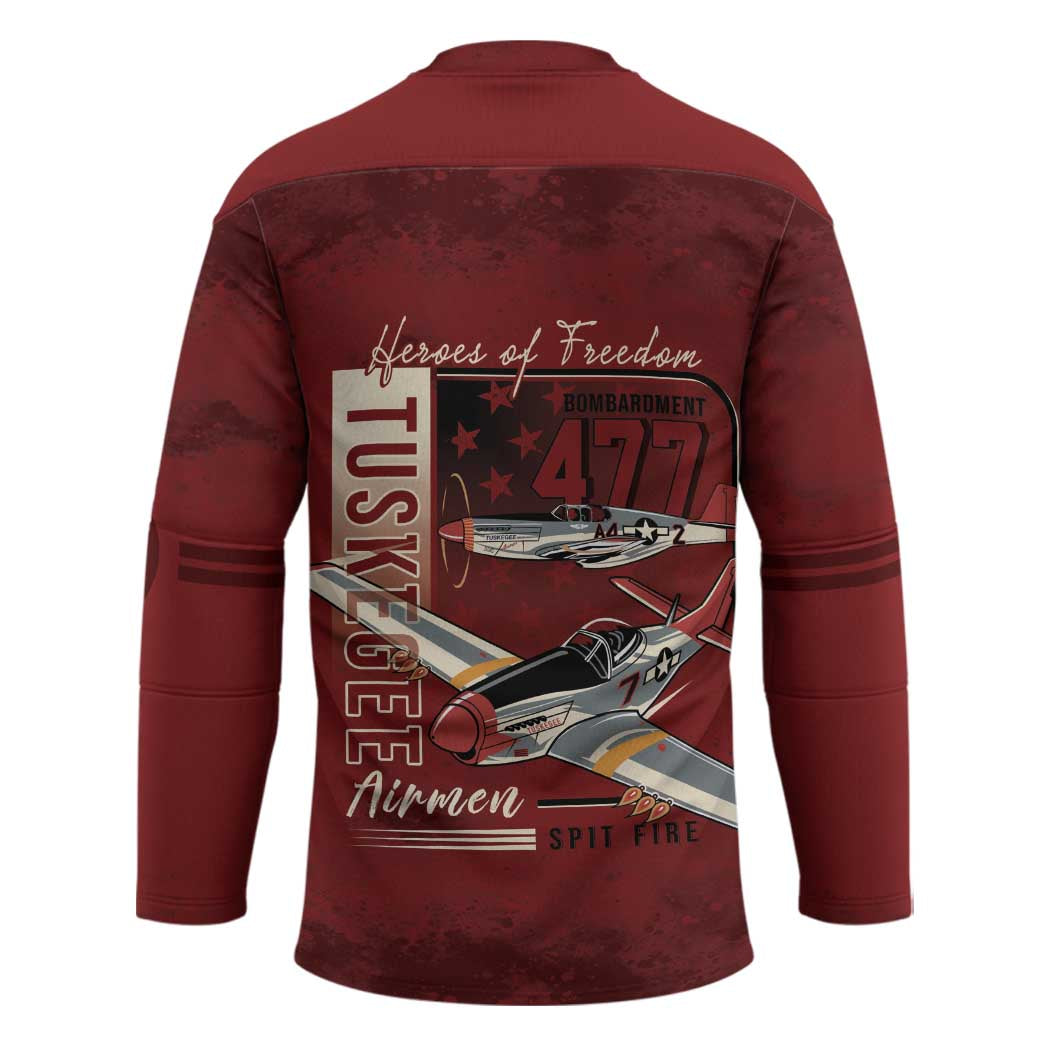 Tuskegee Airmen Spit Fire 477th Hockey Jersey Crimson Grunge - Wonder Print Shop