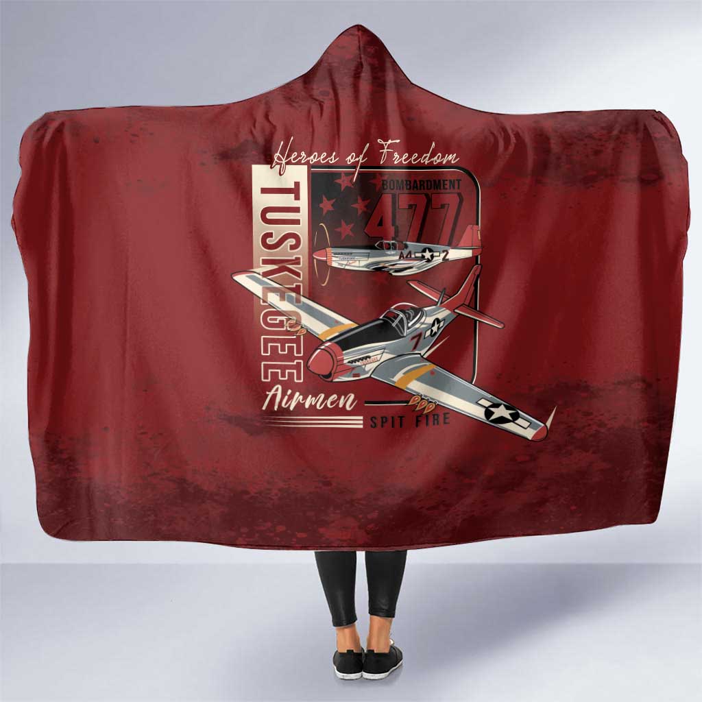 Tuskegee Airmen Spit Fire 477th Hooded Blanket Crimson Grunge - Wonder Print Shop
