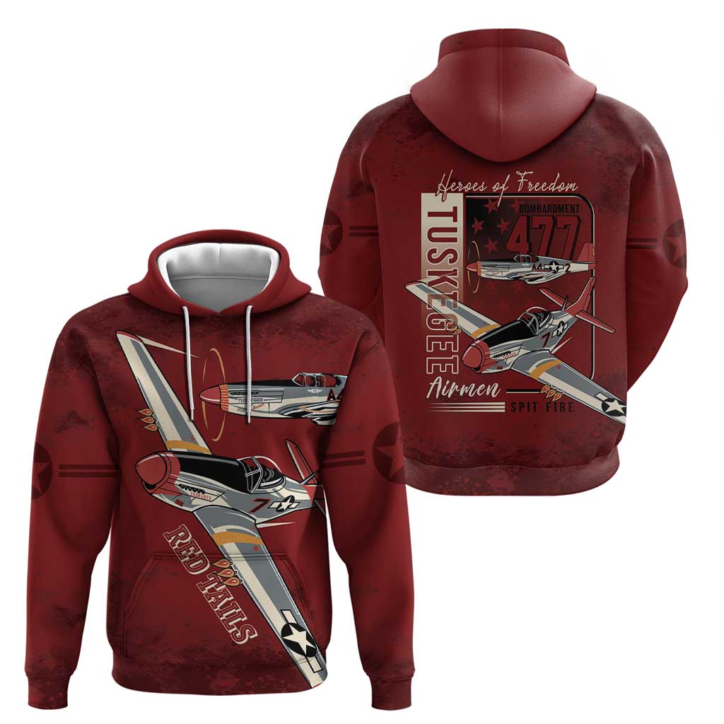 Tuskegee Airmen Spit Fire 477th Hoodie Crimson Grunge - Wonder Print Shop