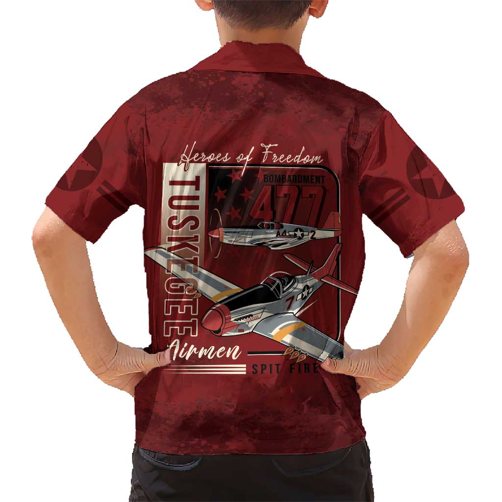 Tuskegee Airmen Spit Fire 477th Kid Hawaiian Shirt Crimson Grunge - Wonder Print Shop