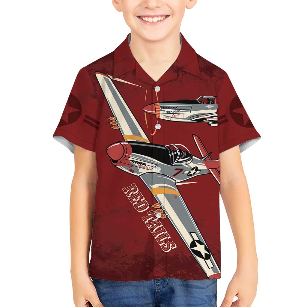 Tuskegee Airmen Spit Fire 477th Kid Hawaiian Shirt Crimson Grunge - Wonder Print Shop