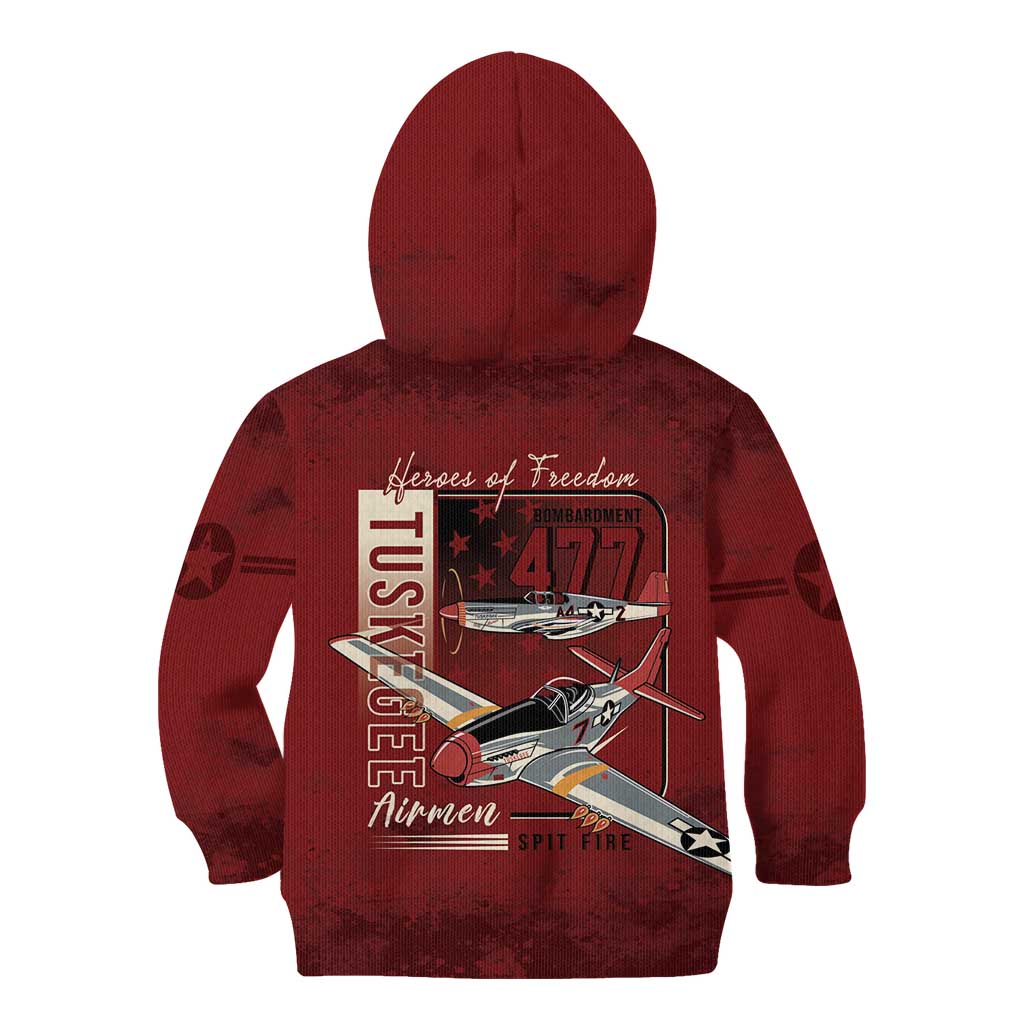 Tuskegee Airmen Spit Fire 477th Kid Hoodie Crimson Grunge - Wonder Print Shop