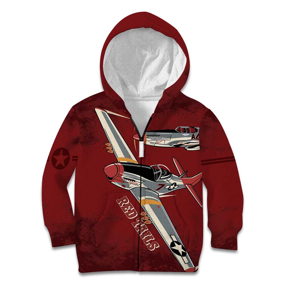 Tuskegee Airmen Spit Fire 477th Kid Hoodie Crimson Grunge - Wonder Print Shop