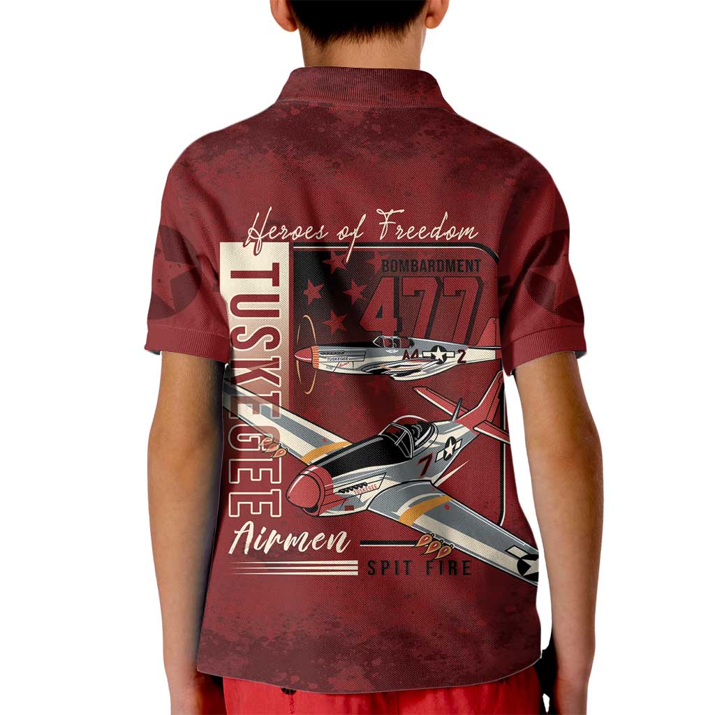 Tuskegee Airmen Spit Fire 477th Kid Polo Shirt Crimson Grunge - Wonder Print Shop