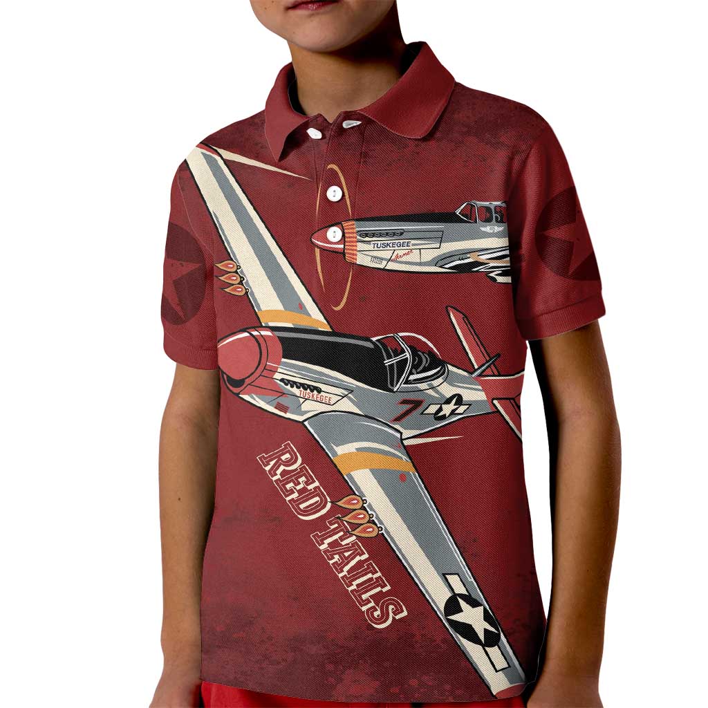 Tuskegee Airmen Spit Fire 477th Kid Polo Shirt Crimson Grunge - Wonder Print Shop
