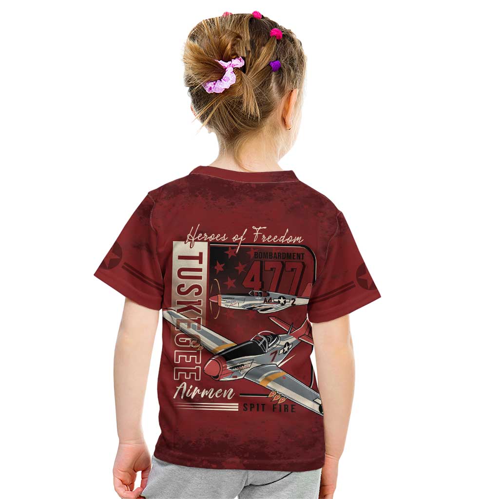 Tuskegee Airmen Spit Fire 477th Kid T Shirt Crimson Grunge - Wonder Print Shop