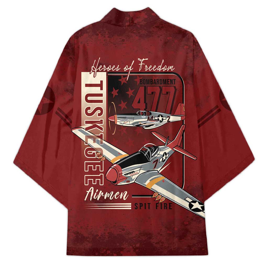 Tuskegee Airmen Spit Fire 477th Kimono Crimson Grunge - Wonder Print Shop