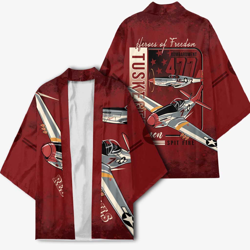 Tuskegee Airmen Spit Fire 477th Kimono Crimson Grunge - Wonder Print Shop