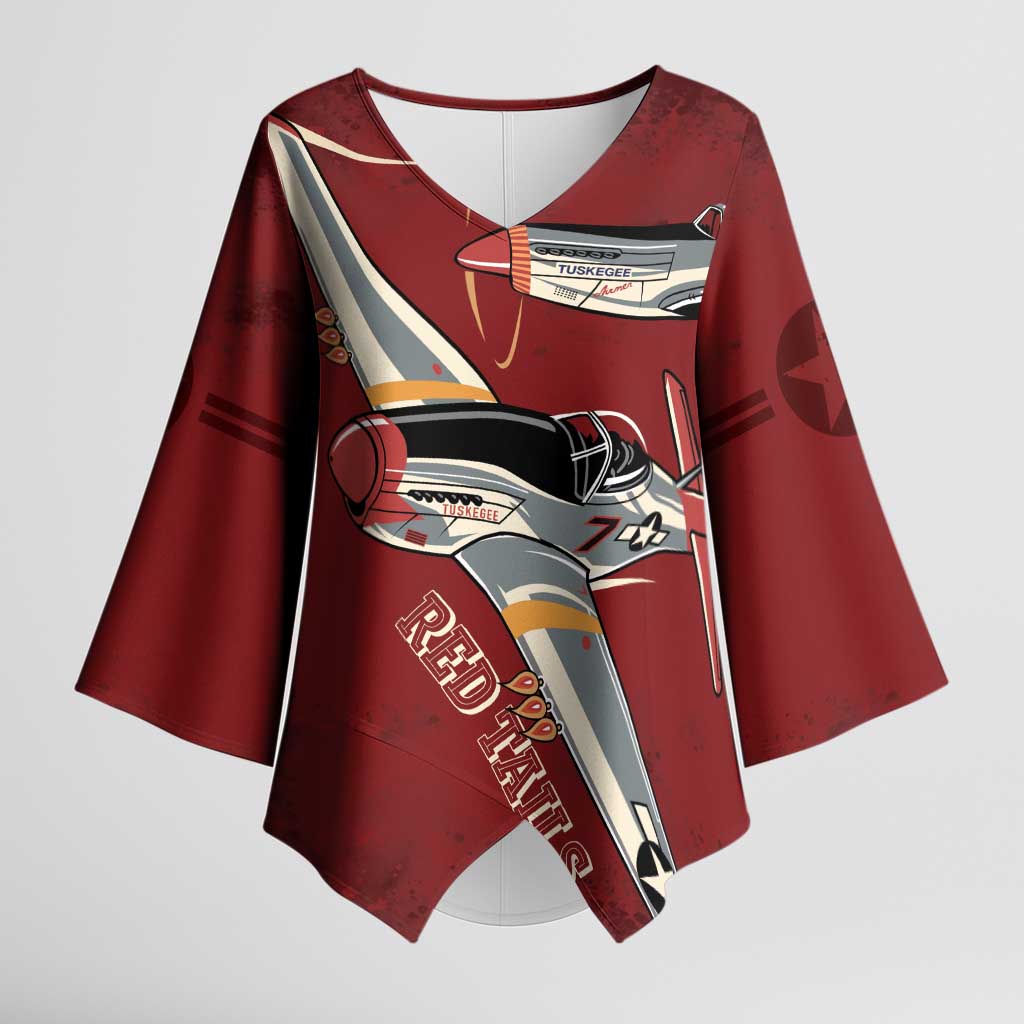 Tuskegee Airmen Spit Fire 477th Kimono Sleeve Blouse Crimson Grunge - Wonder Print Shop
