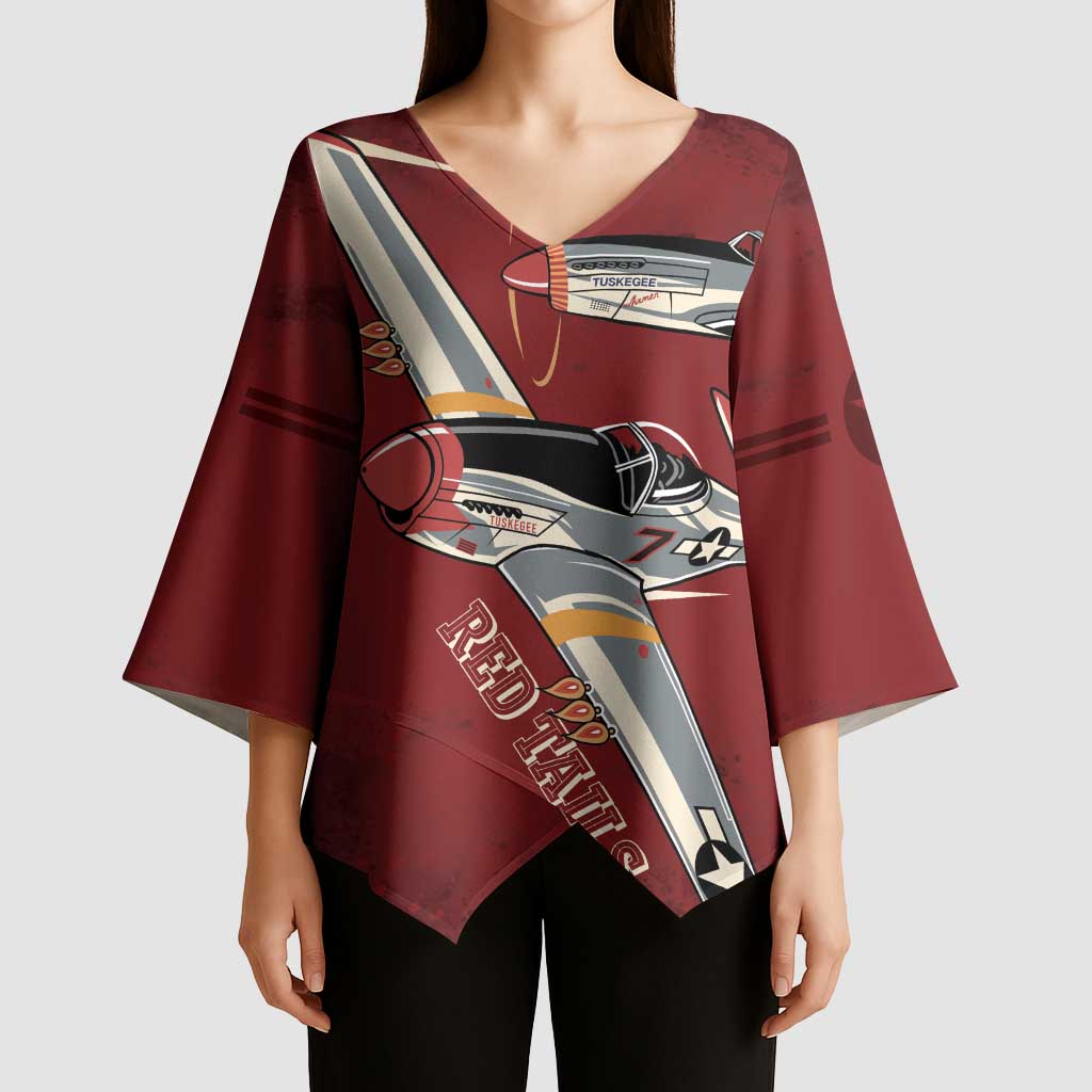 Tuskegee Airmen Spit Fire 477th Kimono Sleeve Blouse Crimson Grunge - Wonder Print Shop