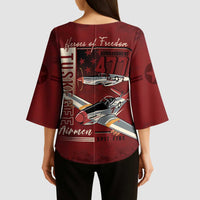 Tuskegee Airmen Spit Fire 477th Kimono Sleeve Blouse Crimson Grunge - Wonder Print Shop