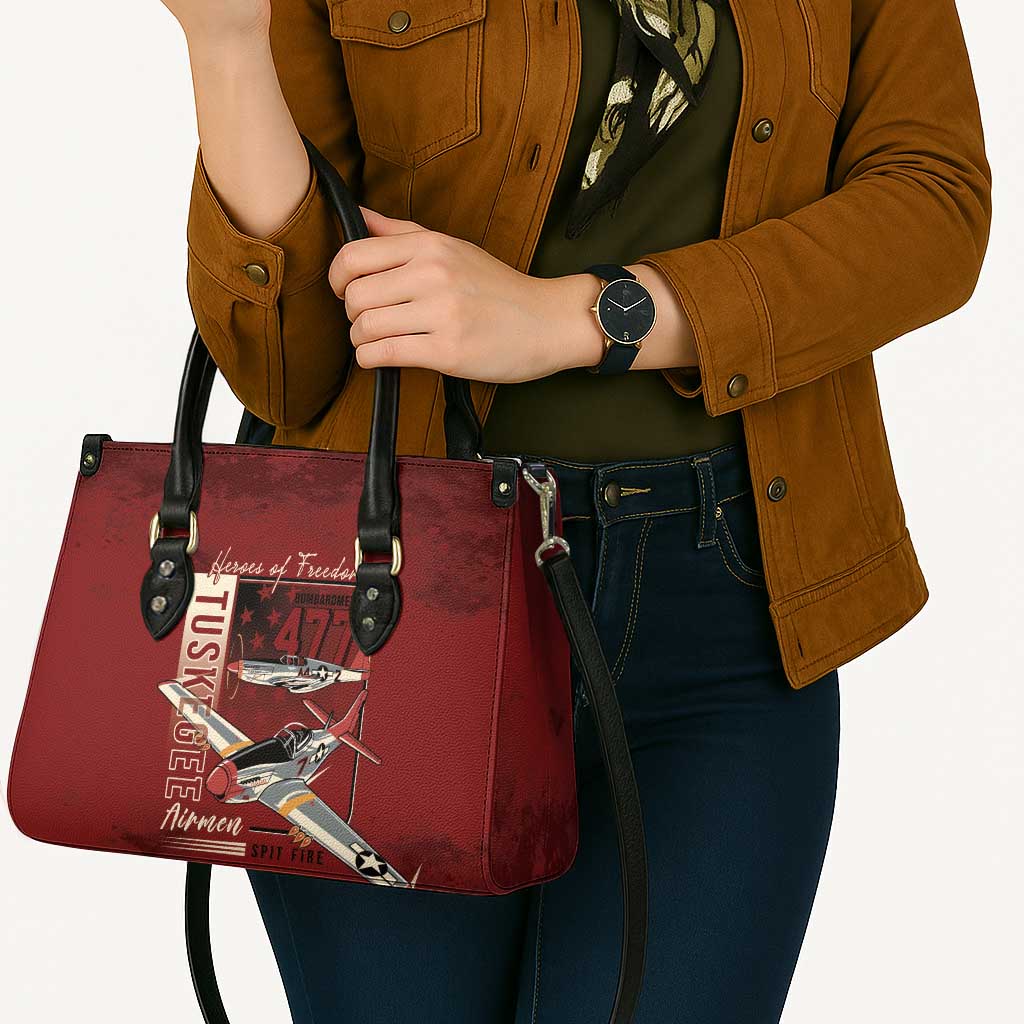 Tuskegee Airmen Spit Fire 477th Leather Bag Crimson Grunge - Wonder Print Shop