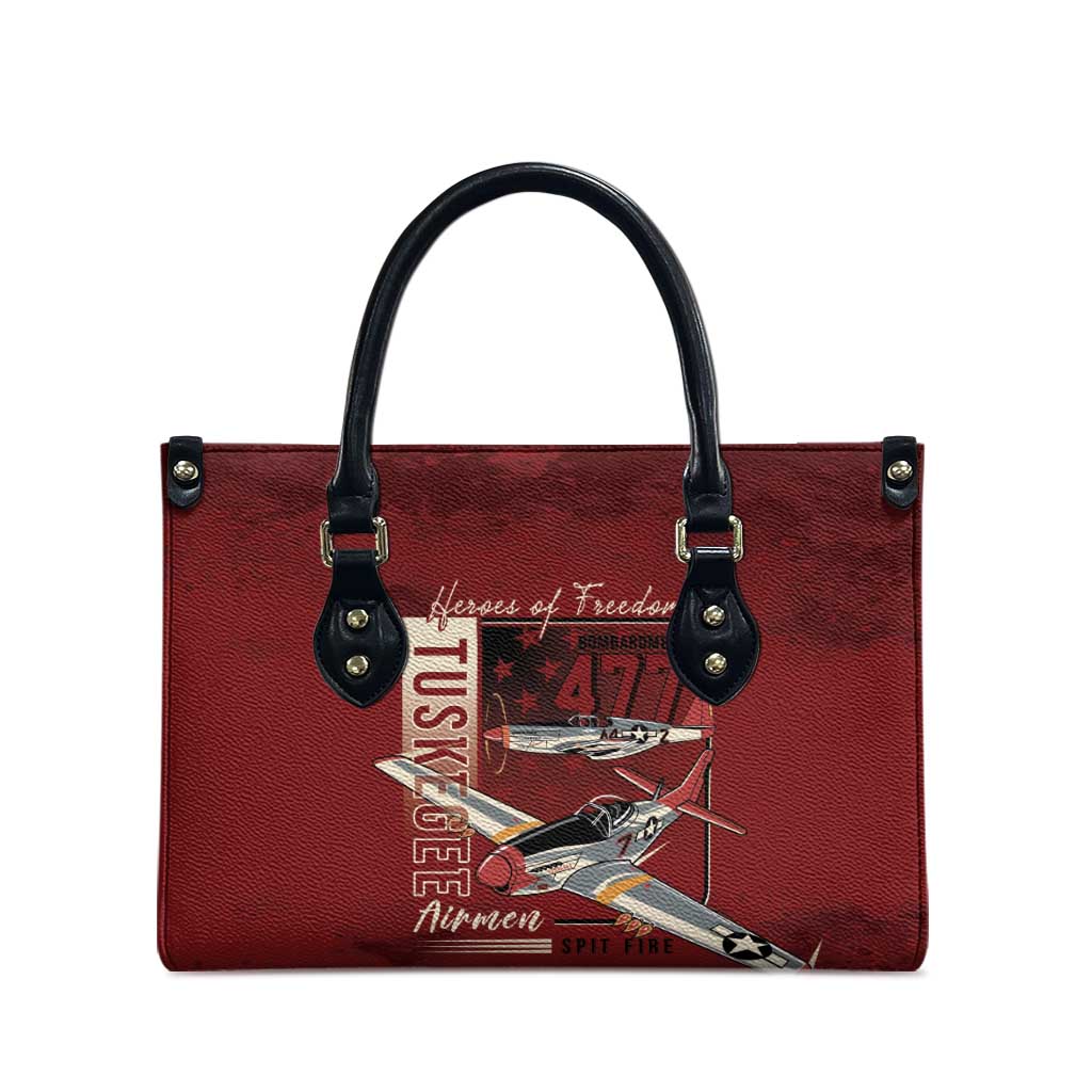 Tuskegee Airmen Spit Fire 477th Leather Bag Crimson Grunge - Wonder Print Shop