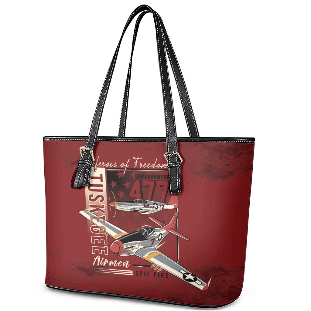Tuskegee Airmen Spit Fire 477th Leather Tote Bag Crimson Grunge - Wonder Print Shop