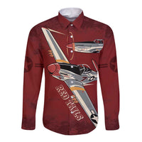 Tuskegee Airmen Spit Fire 477th Long Sleeve Button Shirt Crimson Grunge - Wonder Print Shop