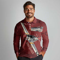Tuskegee Airmen Spit Fire 477th Long Sleeve Polo Shirt Crimson Grunge - Wonder Print Shop
