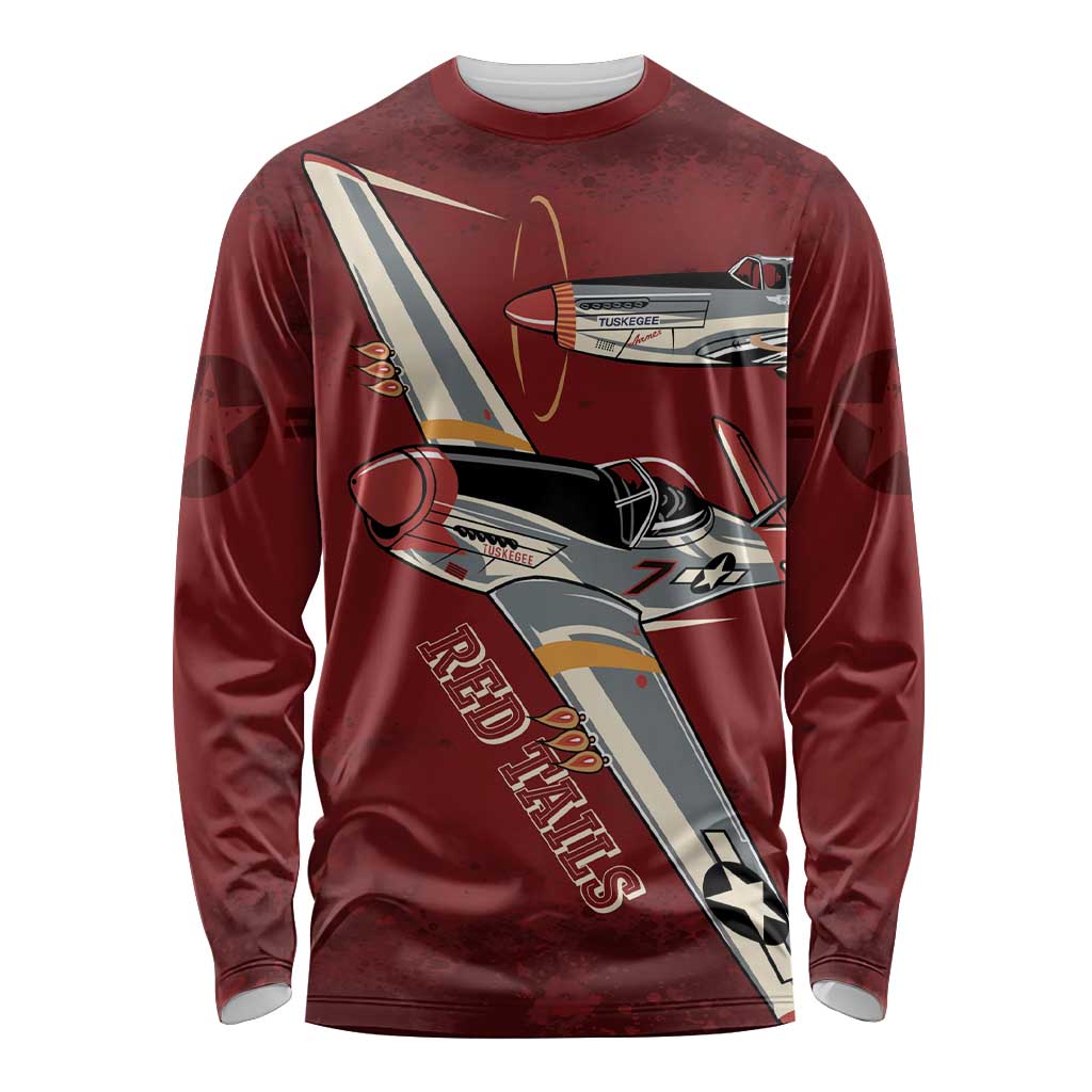Tuskegee Airmen Spit Fire 477th Long Sleeve Shirt Crimson Grunge - Wonder Print Shop
