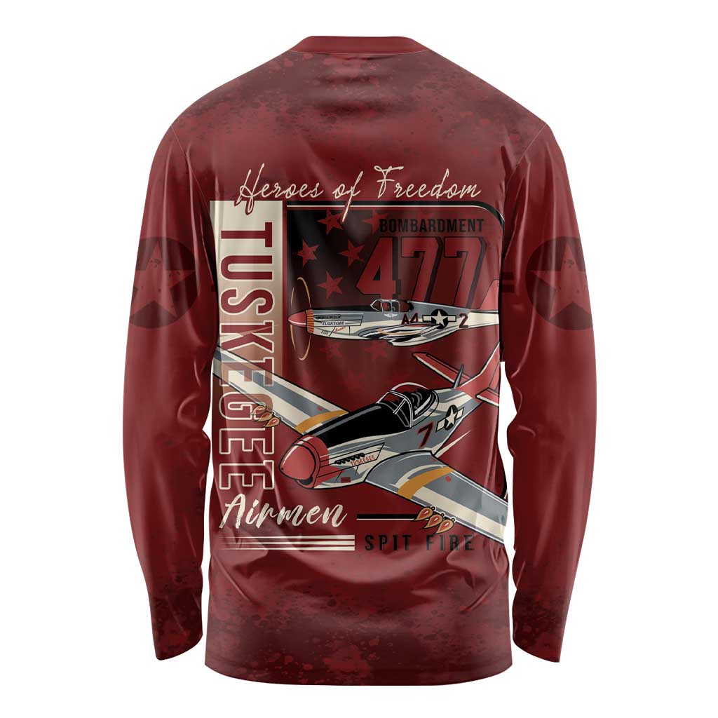 Tuskegee Airmen Spit Fire 477th Long Sleeve Shirt Crimson Grunge - Wonder Print Shop