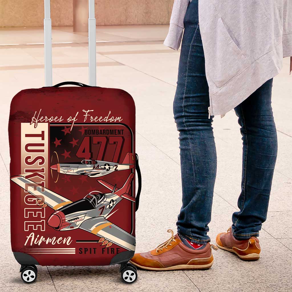 Tuskegee Airmen Spit Fire 477th Luggage Cover Crimson Grunge - Wonder Print Shop