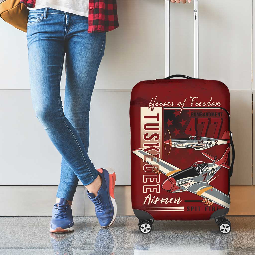 Tuskegee Airmen Spit Fire 477th Luggage Cover Crimson Grunge - Wonder Print Shop