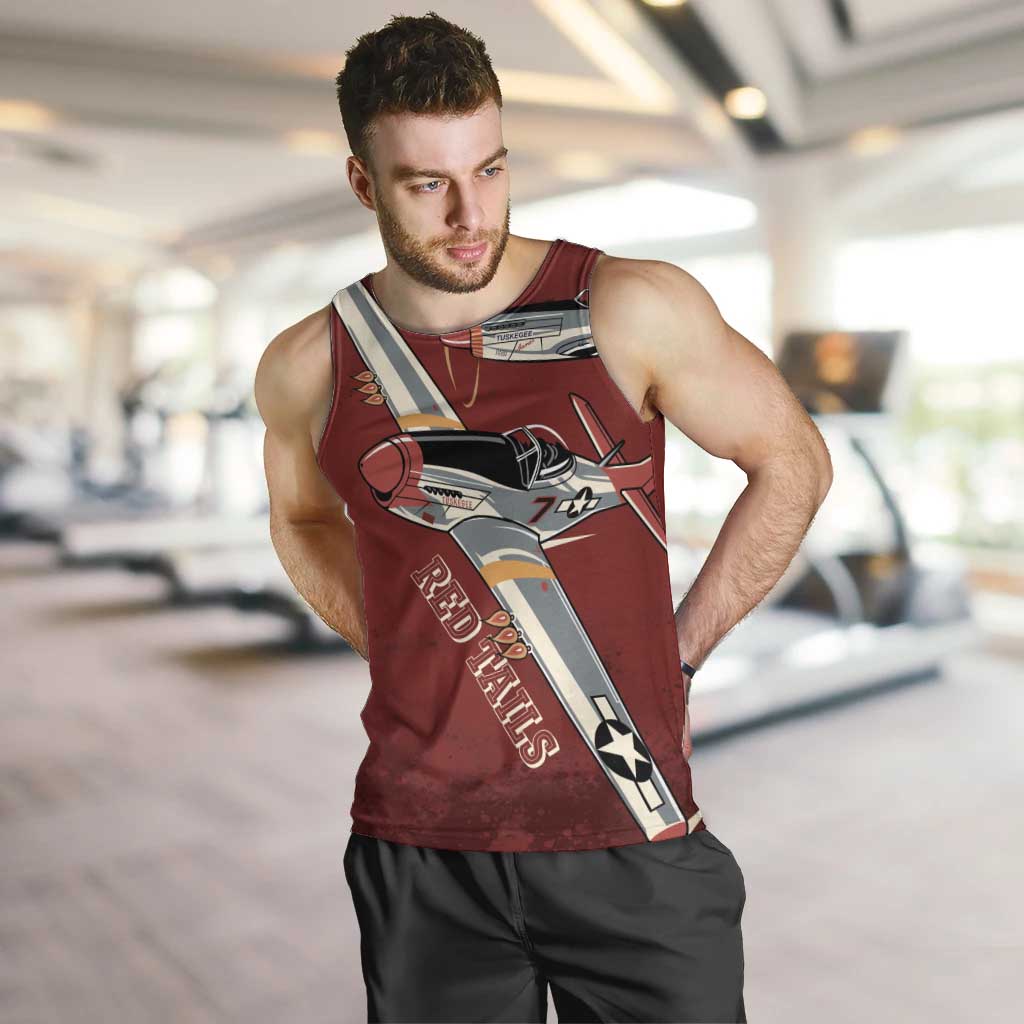 Tuskegee Airmen Spit Fire 477th Men Tank Top Crimson Grunge - Wonder Print Shop