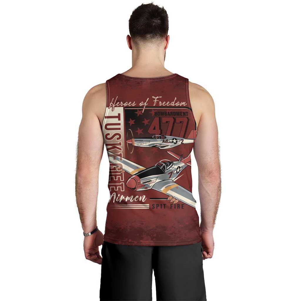 Tuskegee Airmen Spit Fire 477th Men Tank Top Crimson Grunge - Wonder Print Shop