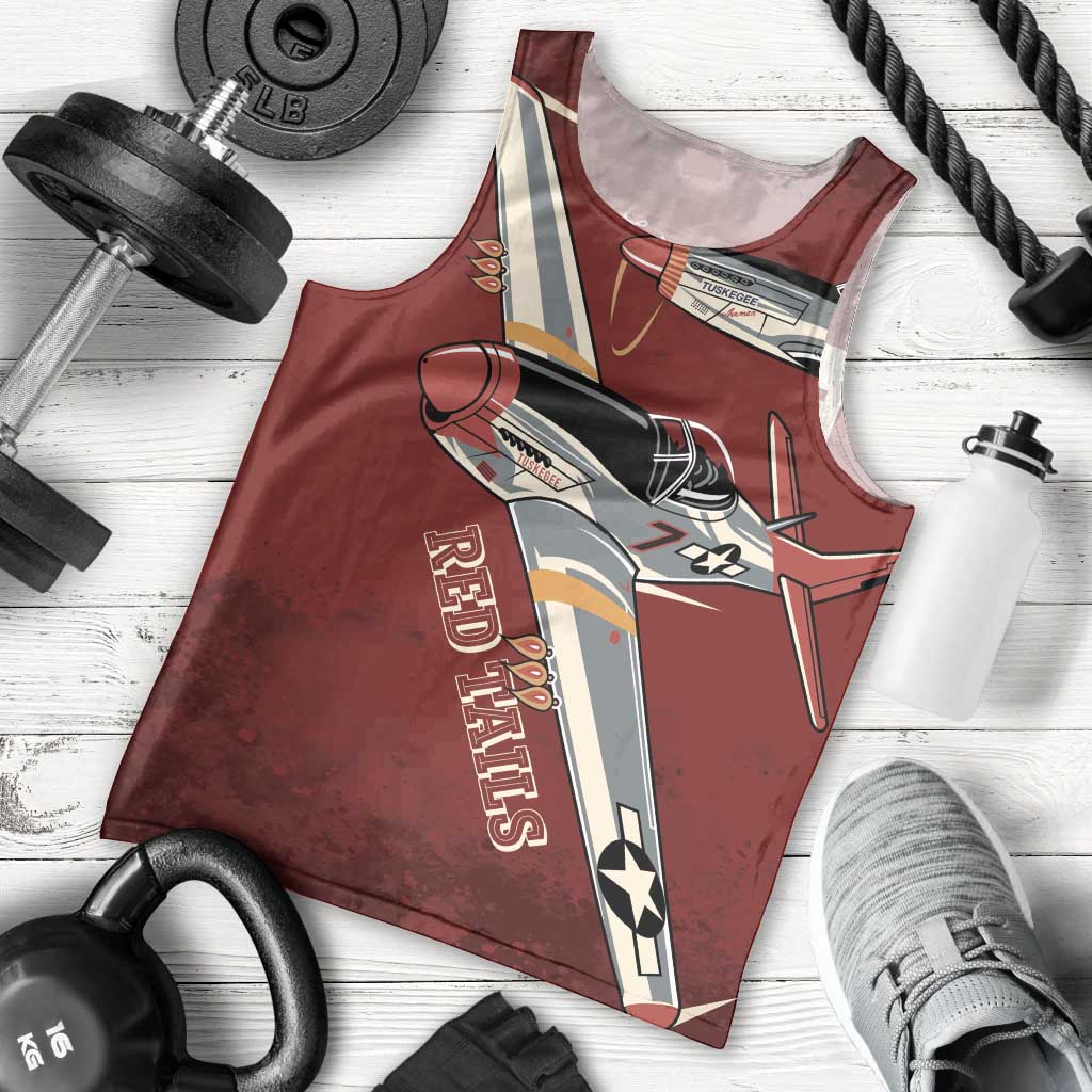 Tuskegee Airmen Spit Fire 477th Men Tank Top Crimson Grunge - Wonder Print Shop