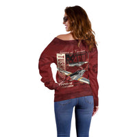 Tuskegee Airmen Spit Fire 477th Off Shoulder Sweater Crimson Grunge - Wonder Print Shop
