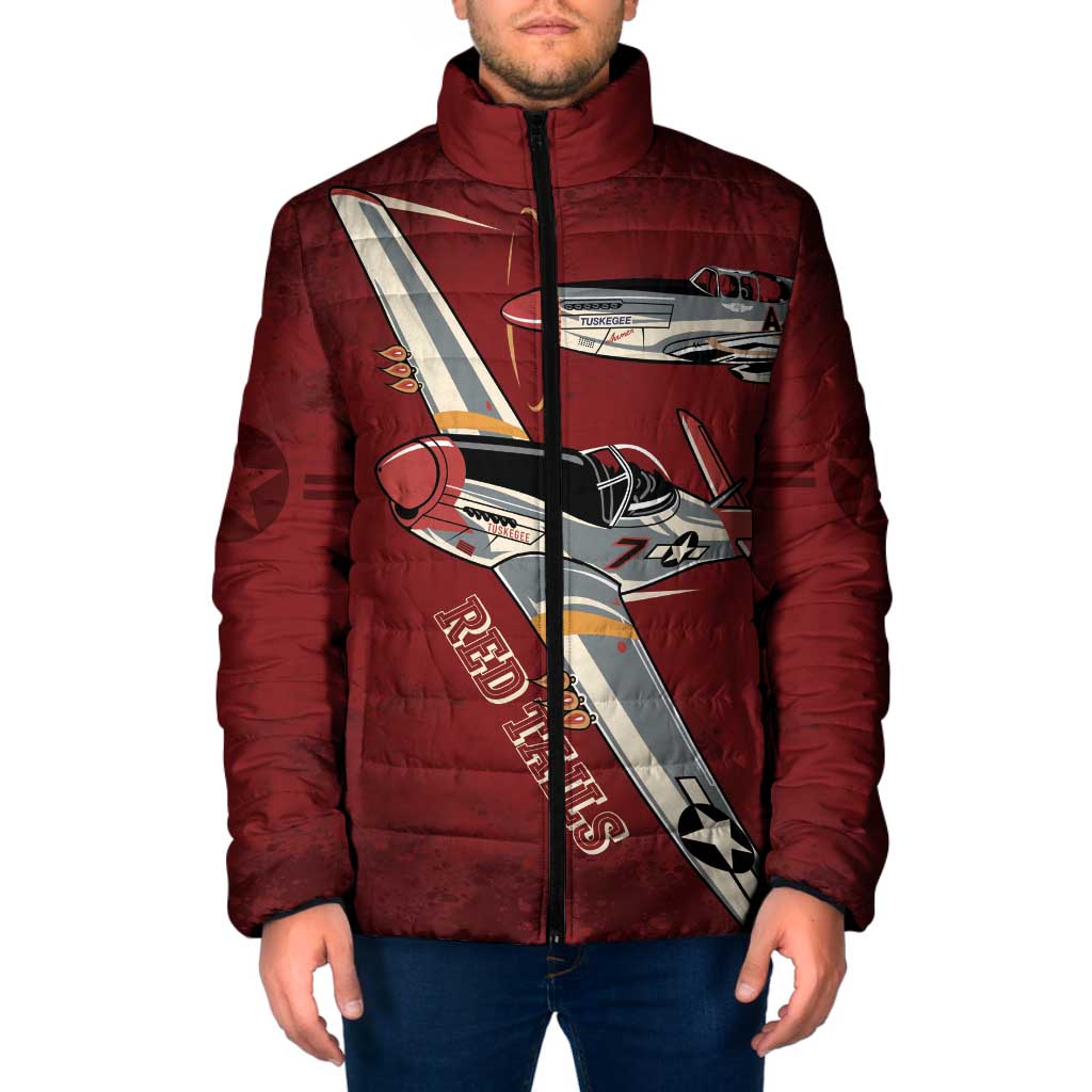 Tuskegee Airmen Spit Fire 477th Padded Jacket Crimson Grunge - Wonder Print Shop