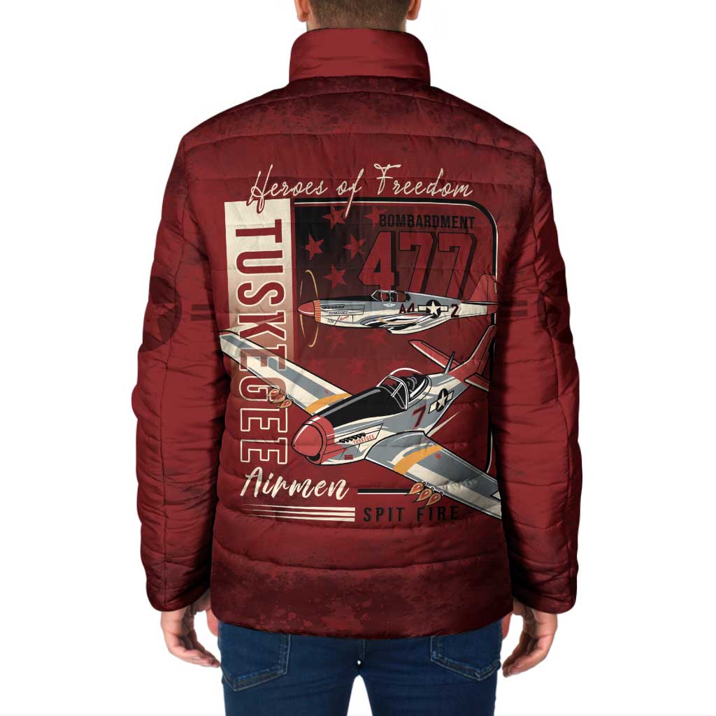 Tuskegee Airmen Spit Fire 477th Padded Jacket Crimson Grunge - Wonder Print Shop