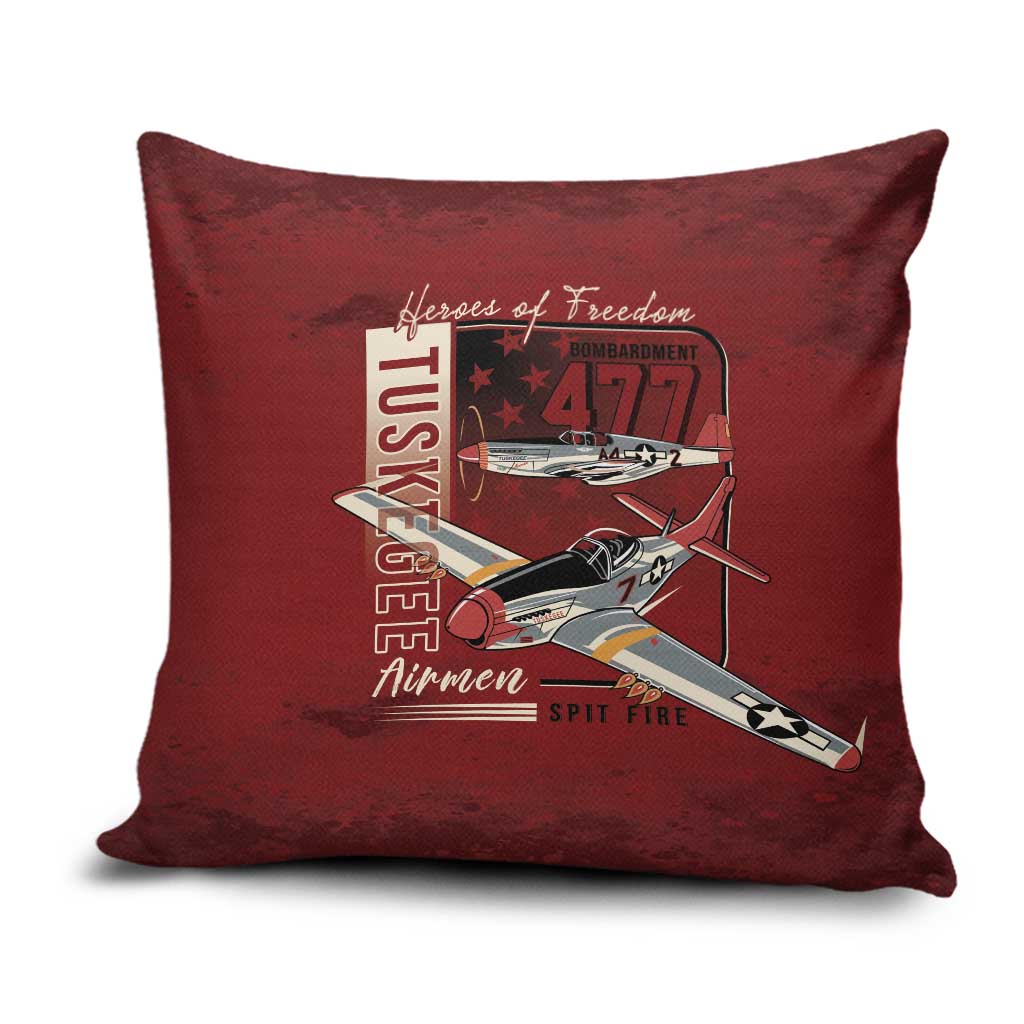 Tuskegee Airmen Spit Fire 477th Pillow Cover Crimson Grunge - Wonder Print Shop