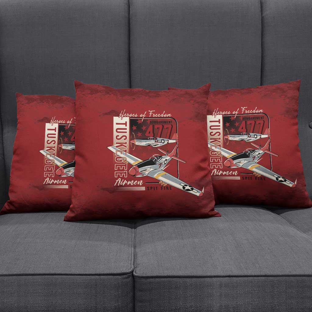 Tuskegee Airmen Spit Fire 477th Pillow Cover Crimson Grunge - Wonder Print Shop