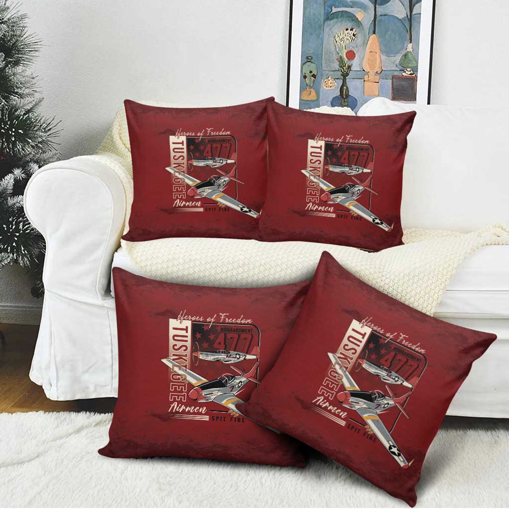 Tuskegee Airmen Spit Fire 477th Pillow Cover Crimson Grunge - Wonder Print Shop