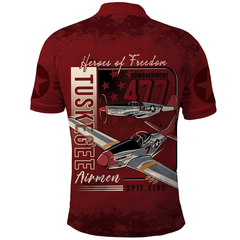 Tuskegee Airmen Spit Fire 477th Polo Shirt Crimson Grunge - Wonder Print Shop