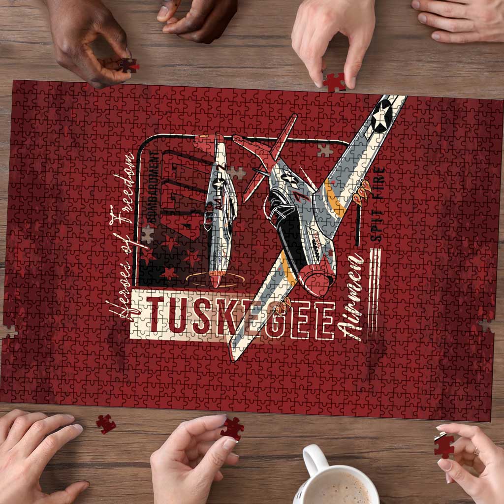 Tuskegee Airmen Spit Fire 477th Puzzle Crimson Grunge - Wonder Print Shop