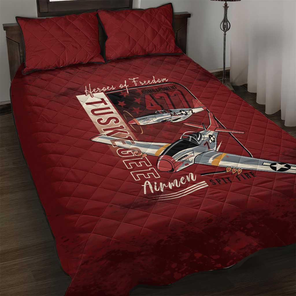Tuskegee Airmen Spit Fire 477th Quilt Bed Set Crimson Grunge - Wonder Print Shop