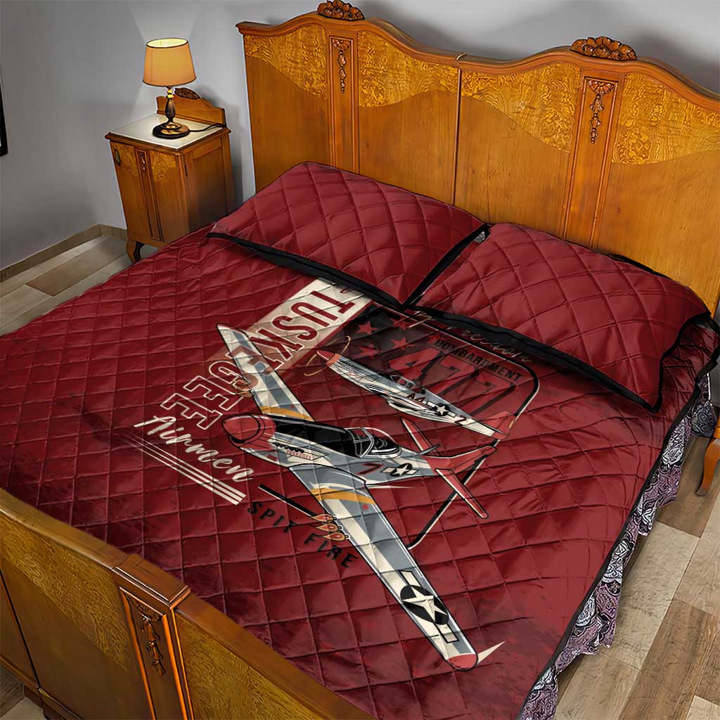 Tuskegee Airmen Spit Fire 477th Quilt Bed Set Crimson Grunge - Wonder Print Shop