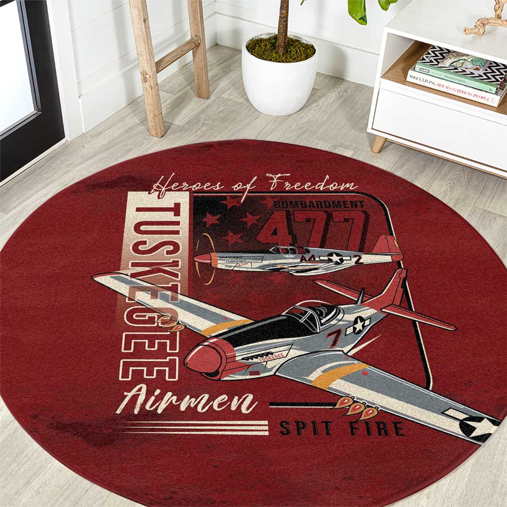Tuskegee Airmen Spit Fire 477th Round Carpet Crimson Grunge - Wonder Print Shop