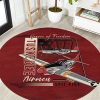 Tuskegee Airmen Spit Fire 477th Round Carpet Crimson Grunge - Wonder Print Shop