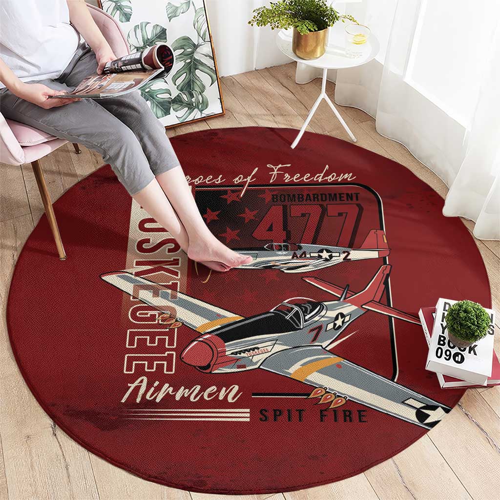 Tuskegee Airmen Spit Fire 477th Round Carpet Crimson Grunge - Wonder Print Shop