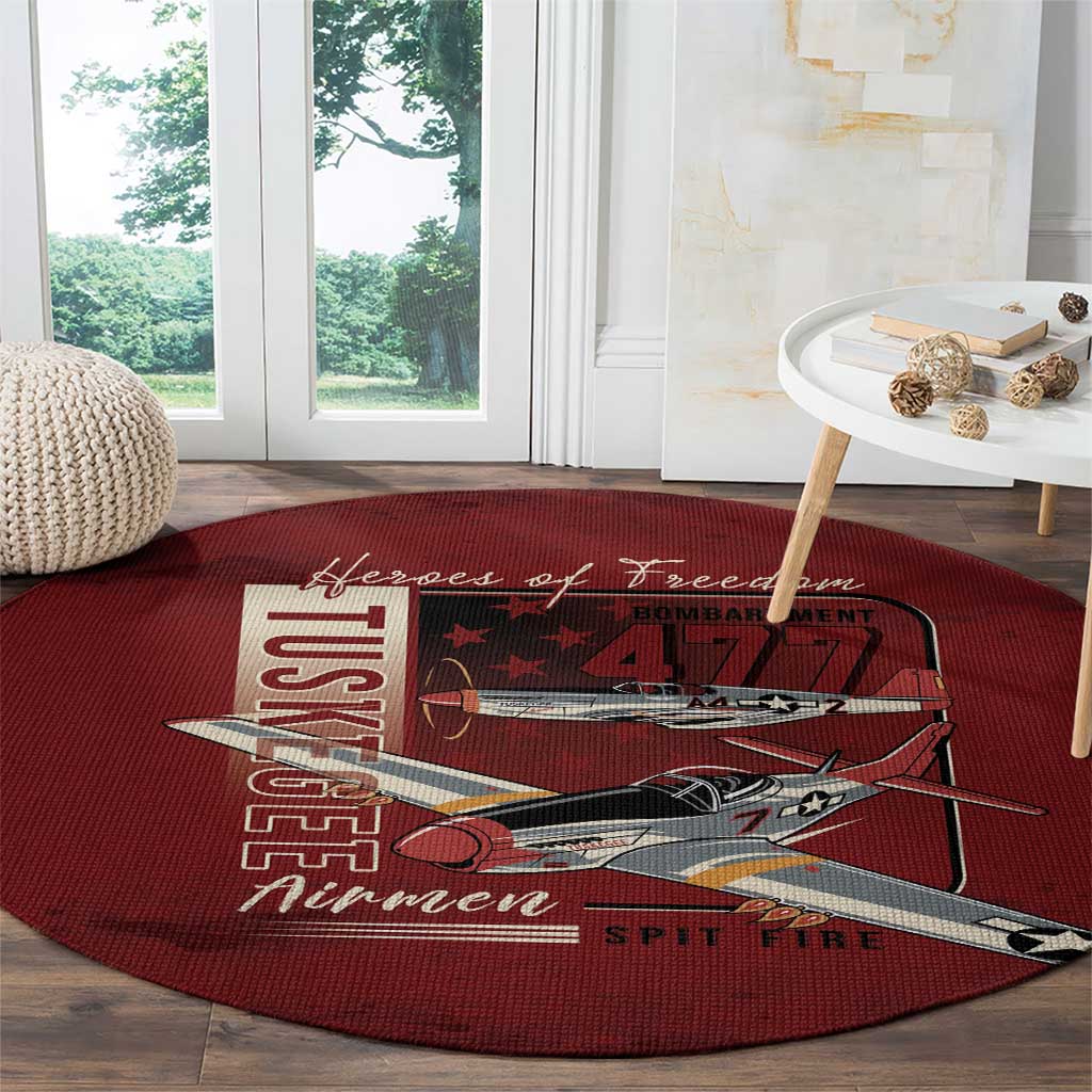 Tuskegee Airmen Spit Fire 477th Round Carpet Crimson Grunge - Wonder Print Shop