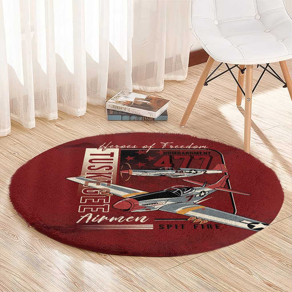 Tuskegee Airmen Spit Fire 477th Round Carpet Crimson Grunge - Wonder Print Shop