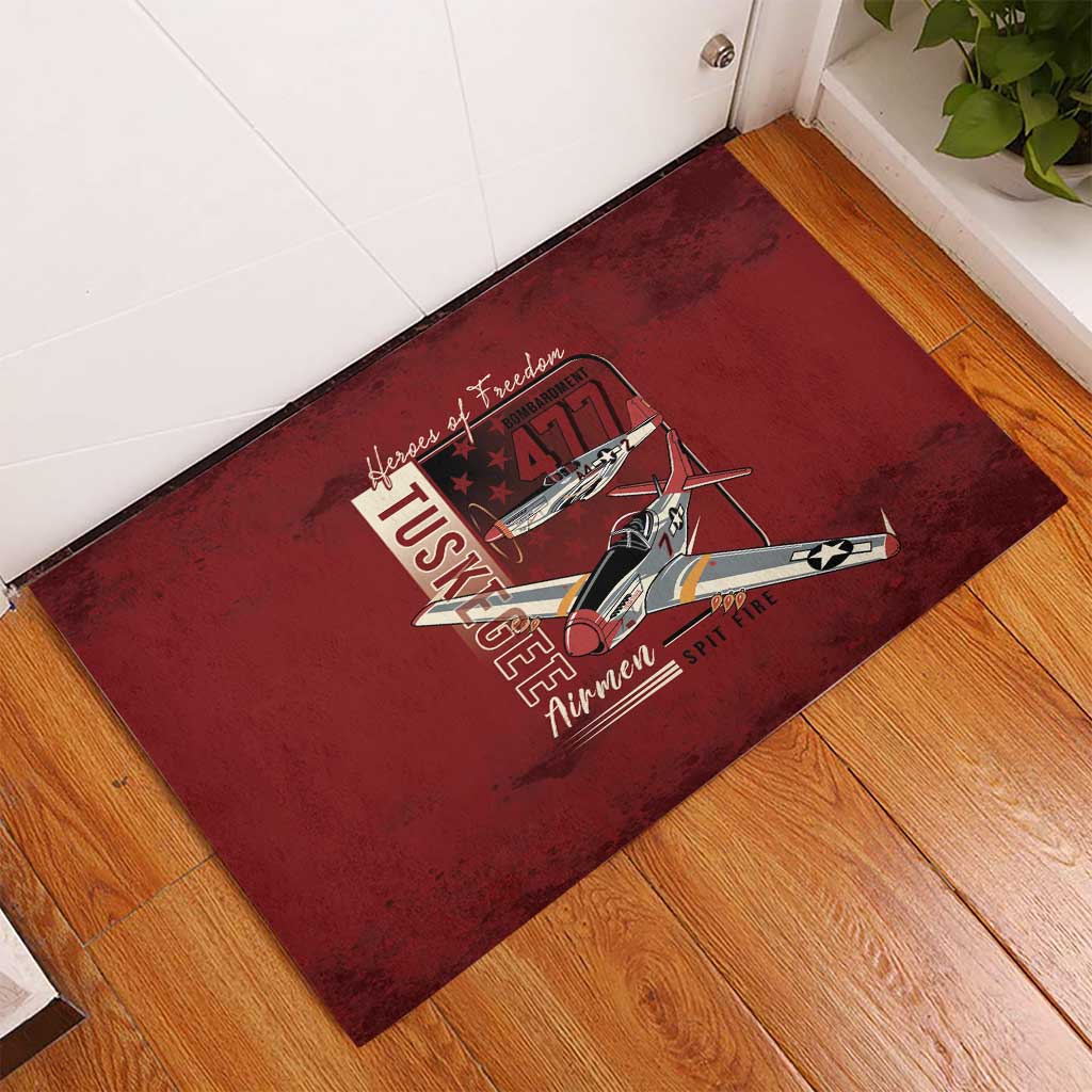 Tuskegee Airmen Spit Fire 477th Rubber Doormat Crimson Grunge - Wonder Print Shop