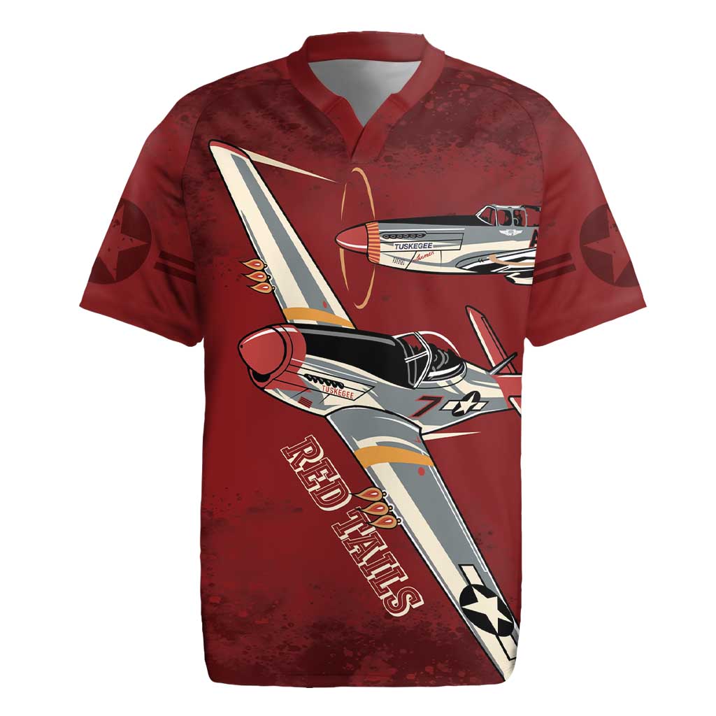 Tuskegee Airmen Spit Fire 477th Rugby Jersey Crimson Grunge - Wonder Print Shop