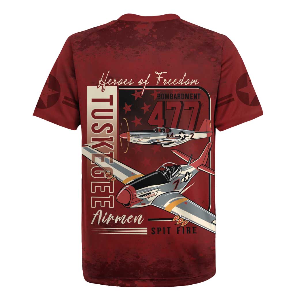 Tuskegee Airmen Spit Fire 477th Rugby Jersey Crimson Grunge - Wonder Print Shop